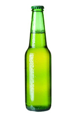 Lager beer in green bottle