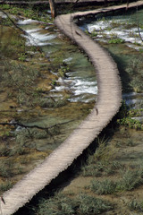 Wooden pathway in Plitvice Lakes national park in Croatia