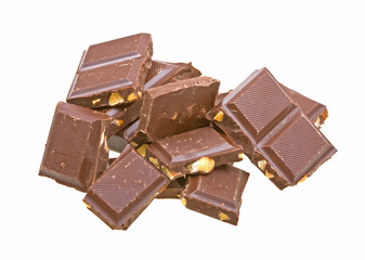 Blocks of chocolate isolated on white