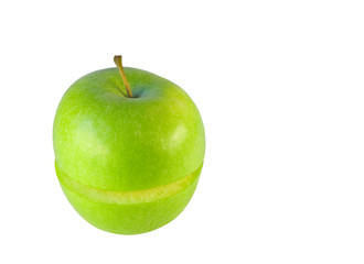 Green sliced apple isolated on white