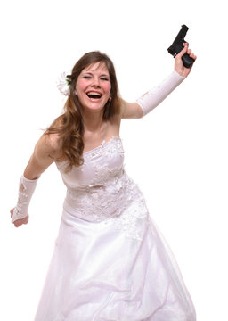 The bride waves a pistol