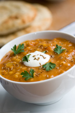 Carrot and lentil soup in a bowl