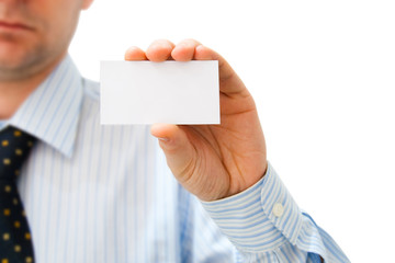 Pure white card in man's hand
