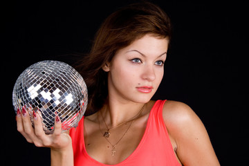 Naklejka premium Girl with discoball