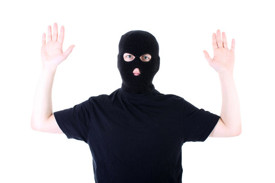 The surrendered criminal in a mask