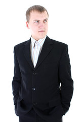 Young businessman in black suit