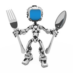 Blue Screen Robot, Spoon and Fork