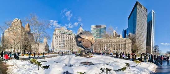 Battery Park, the Sphere and eternal flame 9 11 memorial