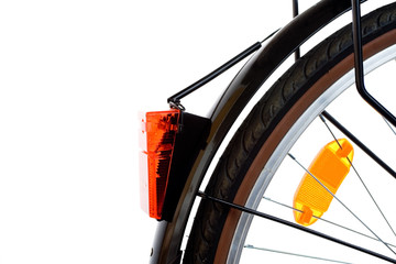 Red safety light of city bicycle