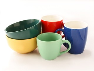 multicolor ceramic mugs and pots