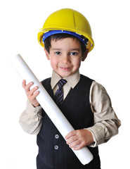 Adorable future architect over a white background