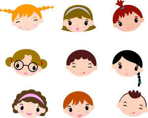 Laughing children's faces. Set.