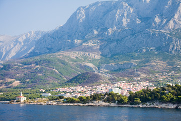 Fototapeta na wymiar View of the resort Makarska and Mount Biokovo. Croatia