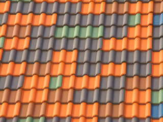 Multi-colored tiles on the roof.