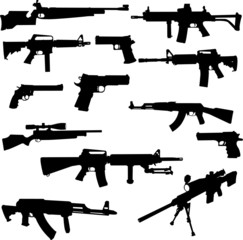 different weapons collection silhouette - vector