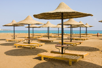 Beach umbrella on the shore of the Red Sea. Hurghada ,Egypt.