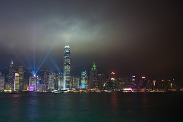 hong kong harbor laser light show and panorama