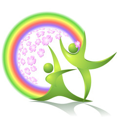 Green dancers with rainbow