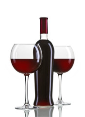 red wine bottle and glasses