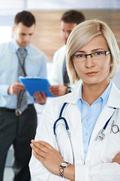 Doctors on hospital corridor