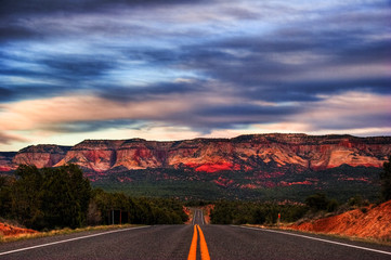 Sunset at the road. Utah. USA