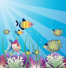 Ingelijste posters onderwatervector van tropische vissen © FreeSoulProduction