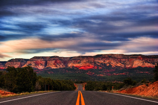 Sunset at the road. Utah. USA