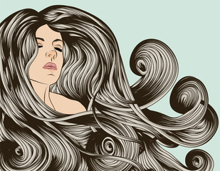 Woman's face with detailed hair - 21557376