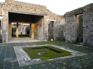 Courtyard of a ruined villa at Pompeii, Italy