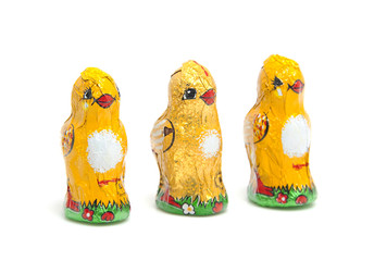 choclate easter chickens over white background