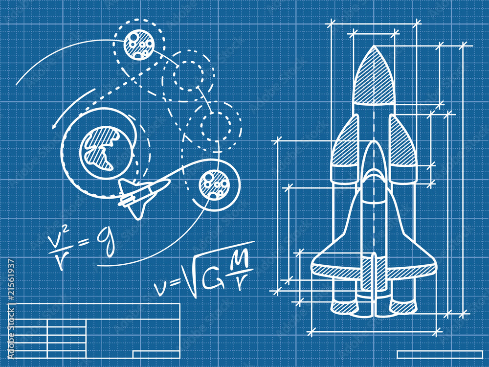 Leinwandbilder blueprint of the spaceship and its flight path