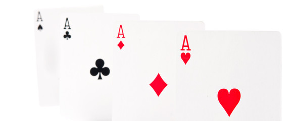 Four aces in a row on a white background
