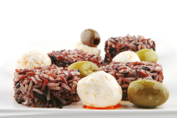 mozarella cheese and dark rice