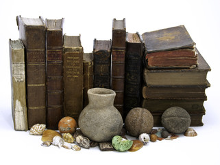 Row of Books and Artifacts