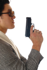 Fototapeta premium asian man holding gun in hand