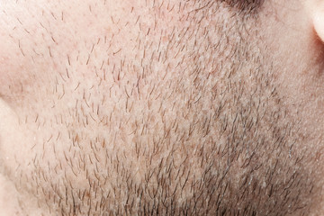 Closeup of unshaved bristle scrub on man's cheek