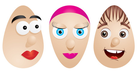 Eggs with faces, part 2, vector illustration