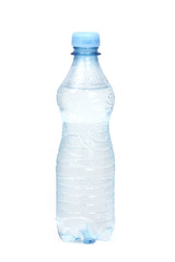 wet bottle with water isolated on white