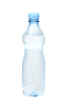 wet bottle with water isolated on white