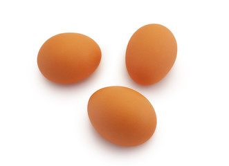 Three eggs on a white background