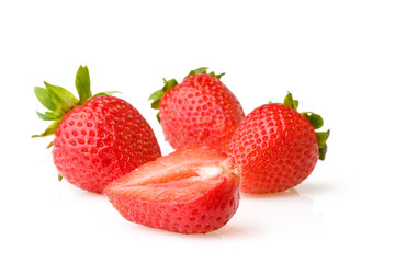 Fresh and tasty strawberries on white background.