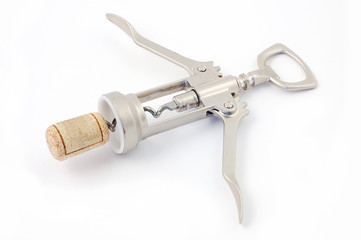 Screw corkscrew with a wooden stopper