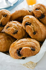 Pain au chocolat in a basket