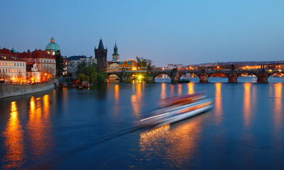 Naklejka premium The Charles bridge at night, Prague