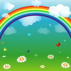 Bright spring background with a rainbow