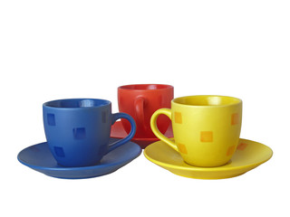 Three cups of different colours