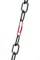 Steel chain is held together by a paperclip