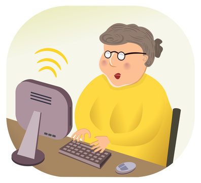 Grandmother or Secretary using wireless internet computer