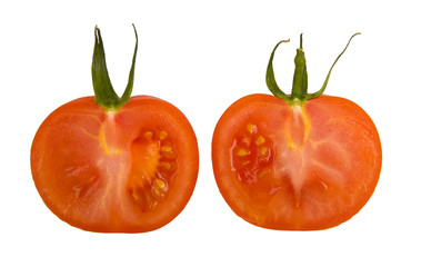 red tomato vegetable cut isolated on white background