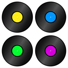 set of four color vintage vinyl records